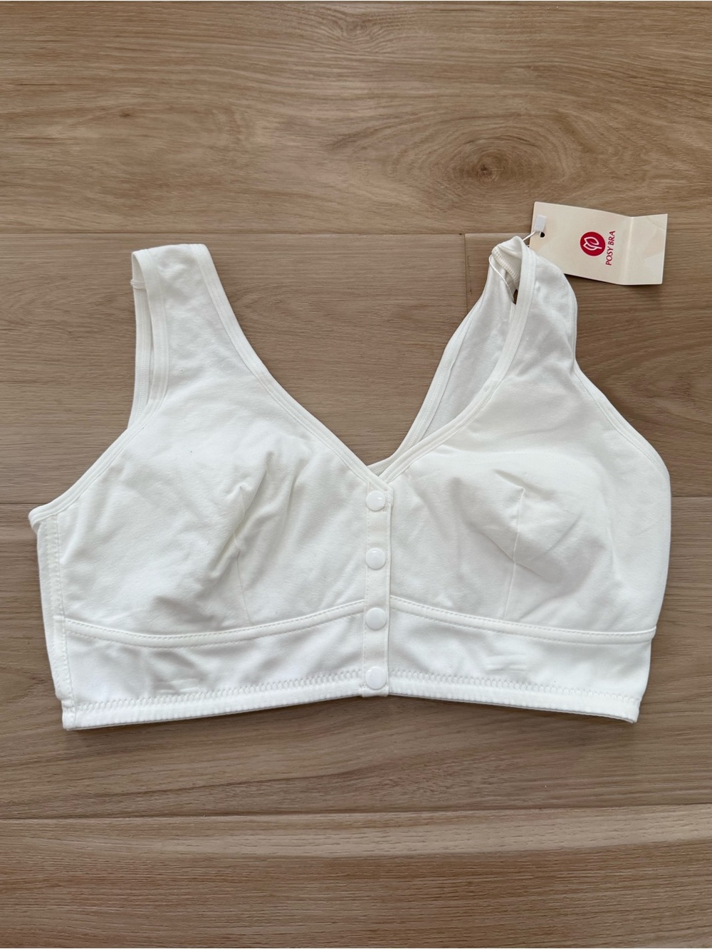 Posy Bra White Front Closure Wireless Cotton Comfort Bra‎ NWT Size Medium